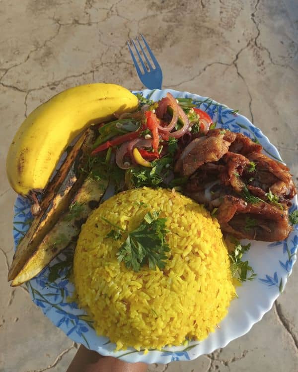 Golden Sunshine Plate — Turmeric Rice, Flame-Kissed Potatoes & Pineapple Sweet Chicken recipe