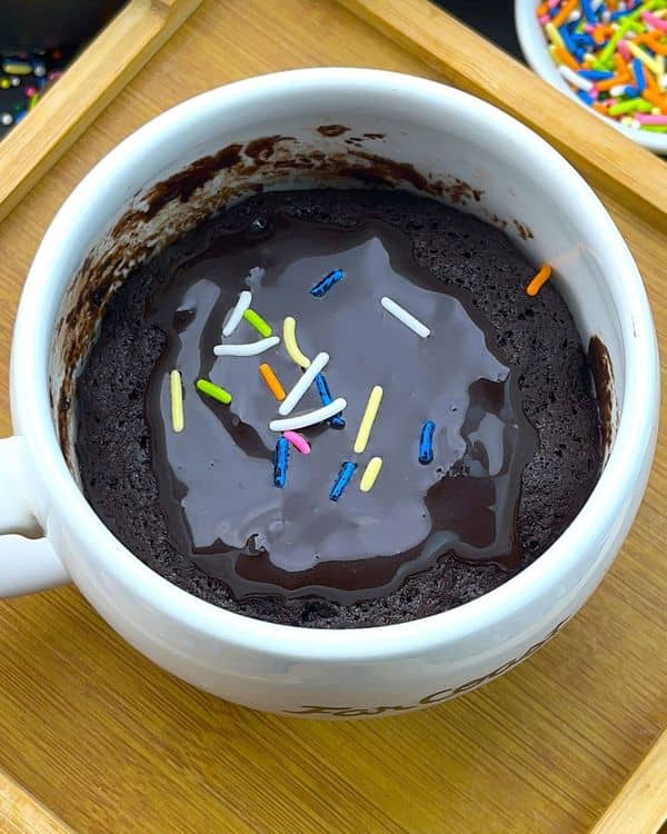 Eggless Choco Lava Mug Cake with Quick Frosting recipe