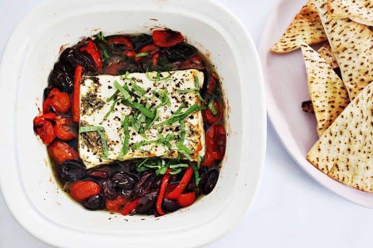 Mediterranean Baked Feta with Pita Chips recipe
