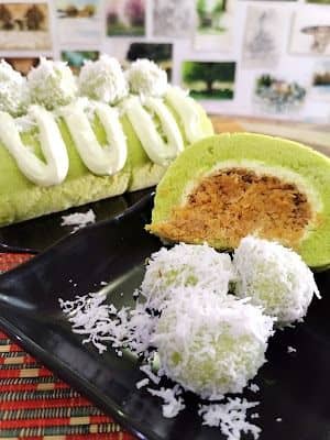 Pandan Swiss Roll with Shredded Coconut Filling recipe