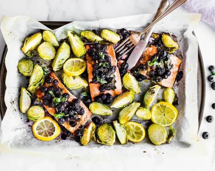 Balsamic Blueberry Salmon with Brussels Sprouts recipe