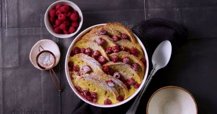 Limoncello Raspberry Sourdough Bread and Butter Pudding recipe