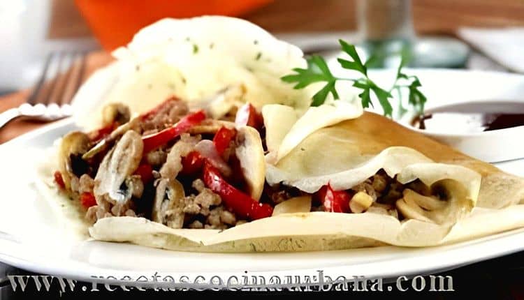 Crepes Stuffed with Pork and Mushrooms recipe