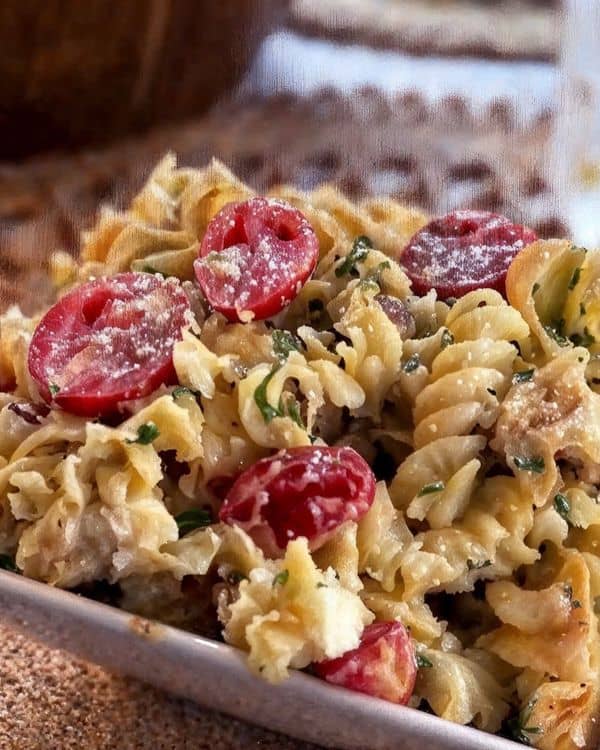 Creamy Hot Honey Basil Pasta Salad (Healthy + High-Protein!) recipe