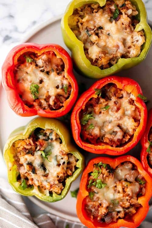 Stuffed Bell Peppers with Ground Beef and Rice recipe
