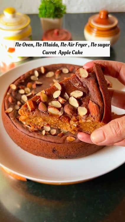 No-Oven, No-Maida, No-Egg Carrot Apple Cake recipe