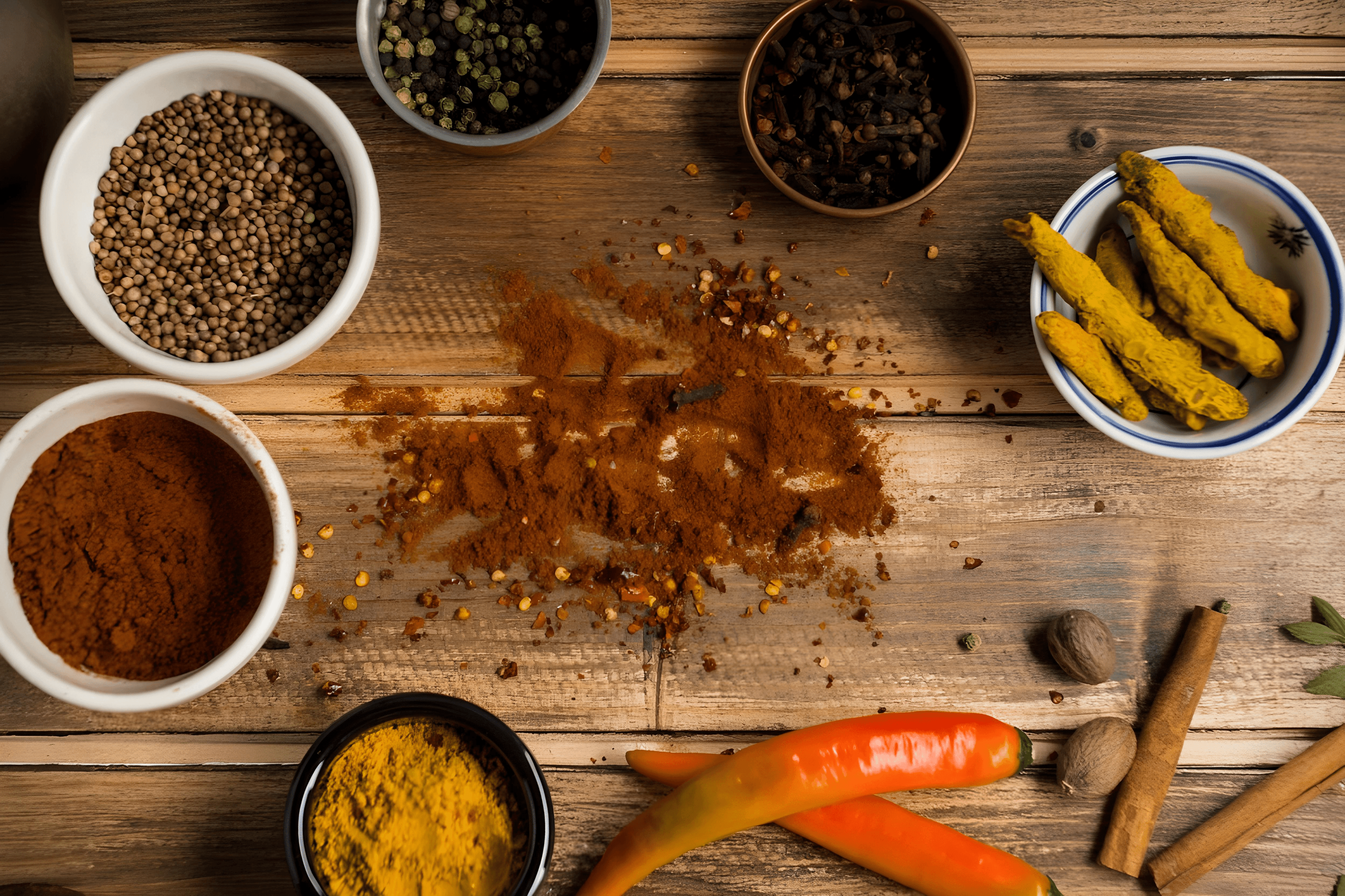 varieties of spices in different bowls