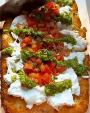 Bruschetta Garlic Bread with Burrata and Pesto recipe