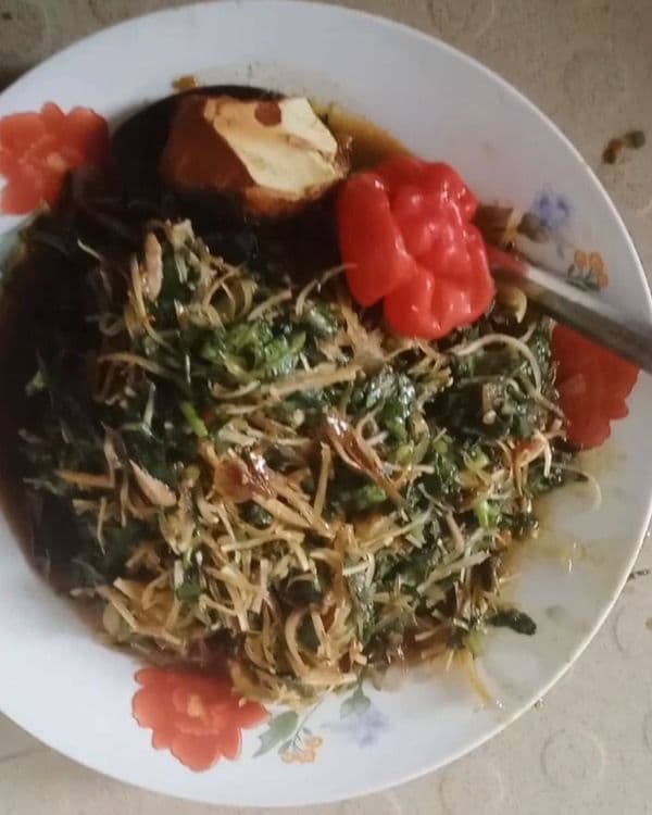 Garden Egg Leaf Sauce and Abacha (Ngwogwo Abacha na Anara) recipe