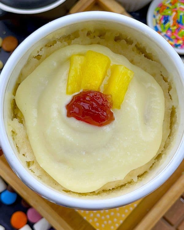 Pineapple Upside-Down Mug Cake (Eggless, Microwave in 2 Minutes) recipe