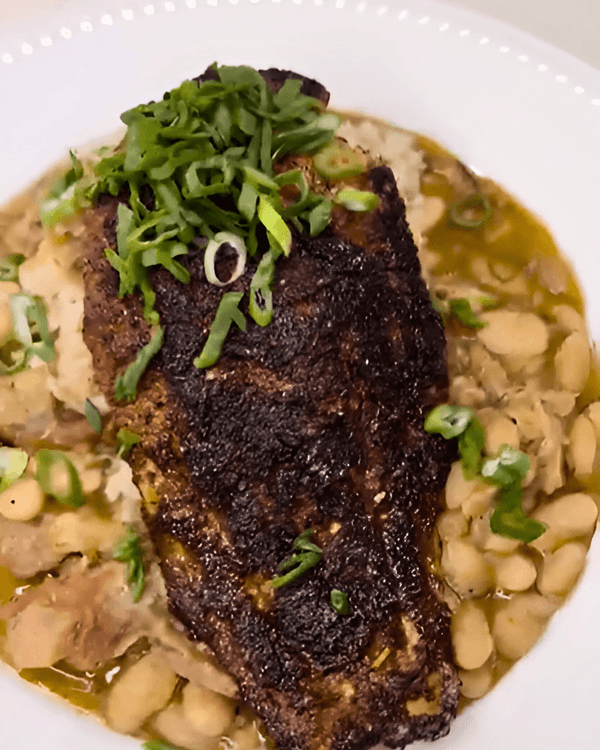 Creole Great Northern Beans with Smoked Meats and Blackened Catfish recipe