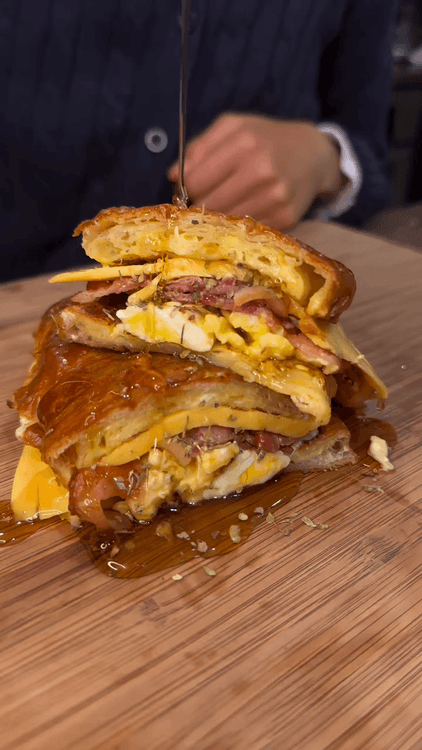 Bacon, Egg, and Cheese Croissant French Toast recipe