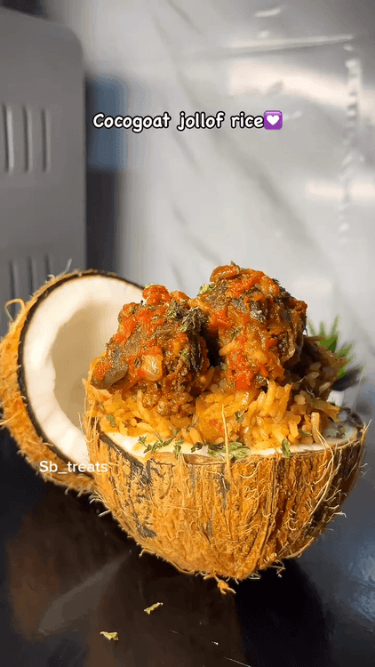 Coconut Jollof Rice with Goat Head recipe