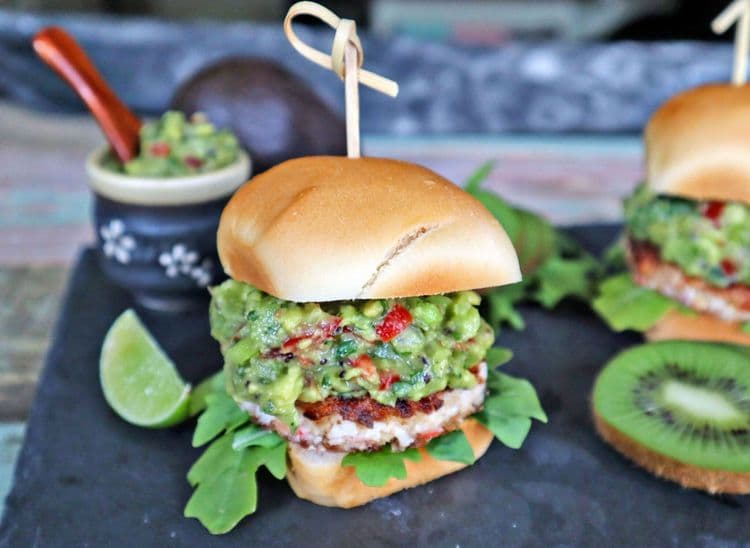 Crab Cake Sliders with Guacamole and Kiwi Salsa recipe