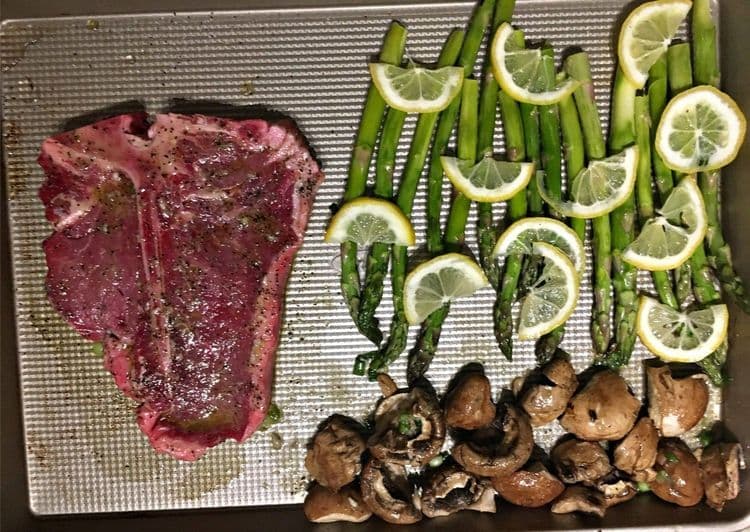 Asparagus and T-Bone Sheet Pan Dinner recipe