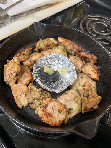 Step 1.1: Once the chicken is cooked, take a small piece of charcoal and burn it on the flame for 1-2 mins and add that in a piece of foil