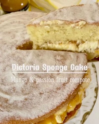 Victoria Sponge Cake with Mango & Passion Fruit Compote recipe