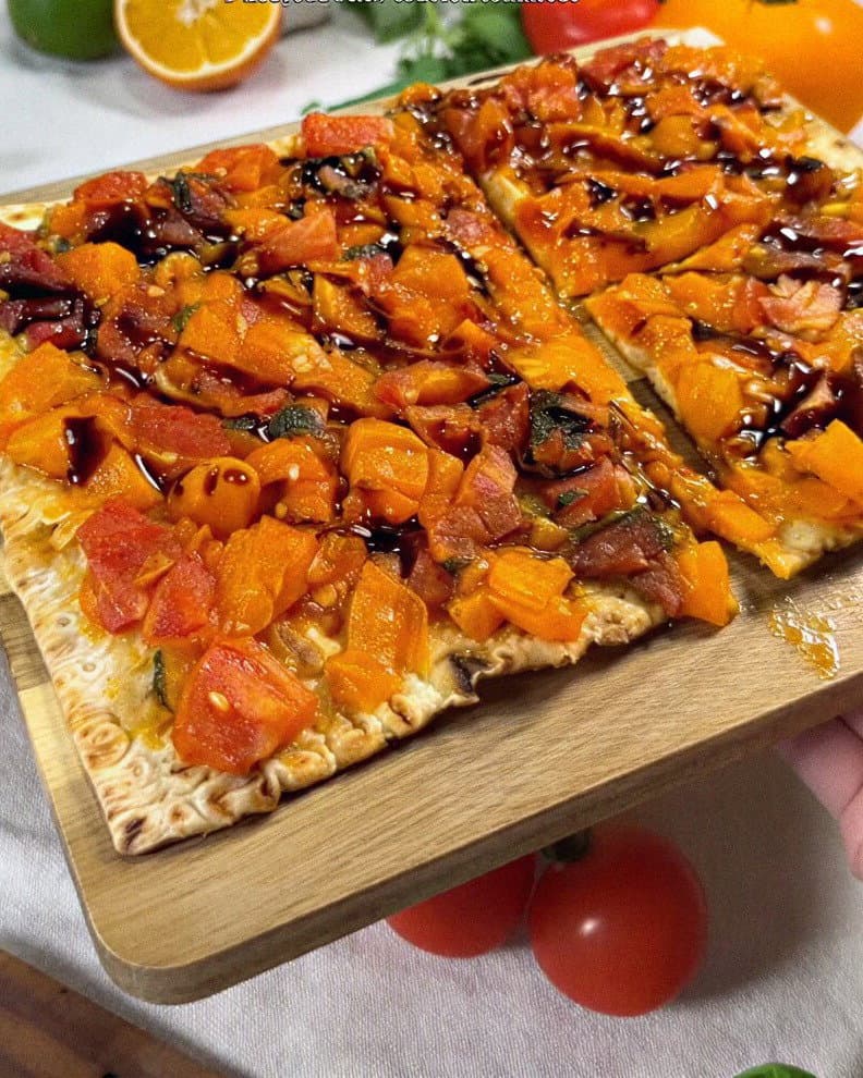 Flatbread with Sweet Roasted Tomatoes and Balsamic Glaze recipe