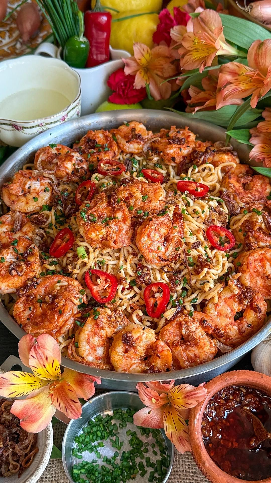 Peanut Chilli Oil Noodles with King Prawns recipe