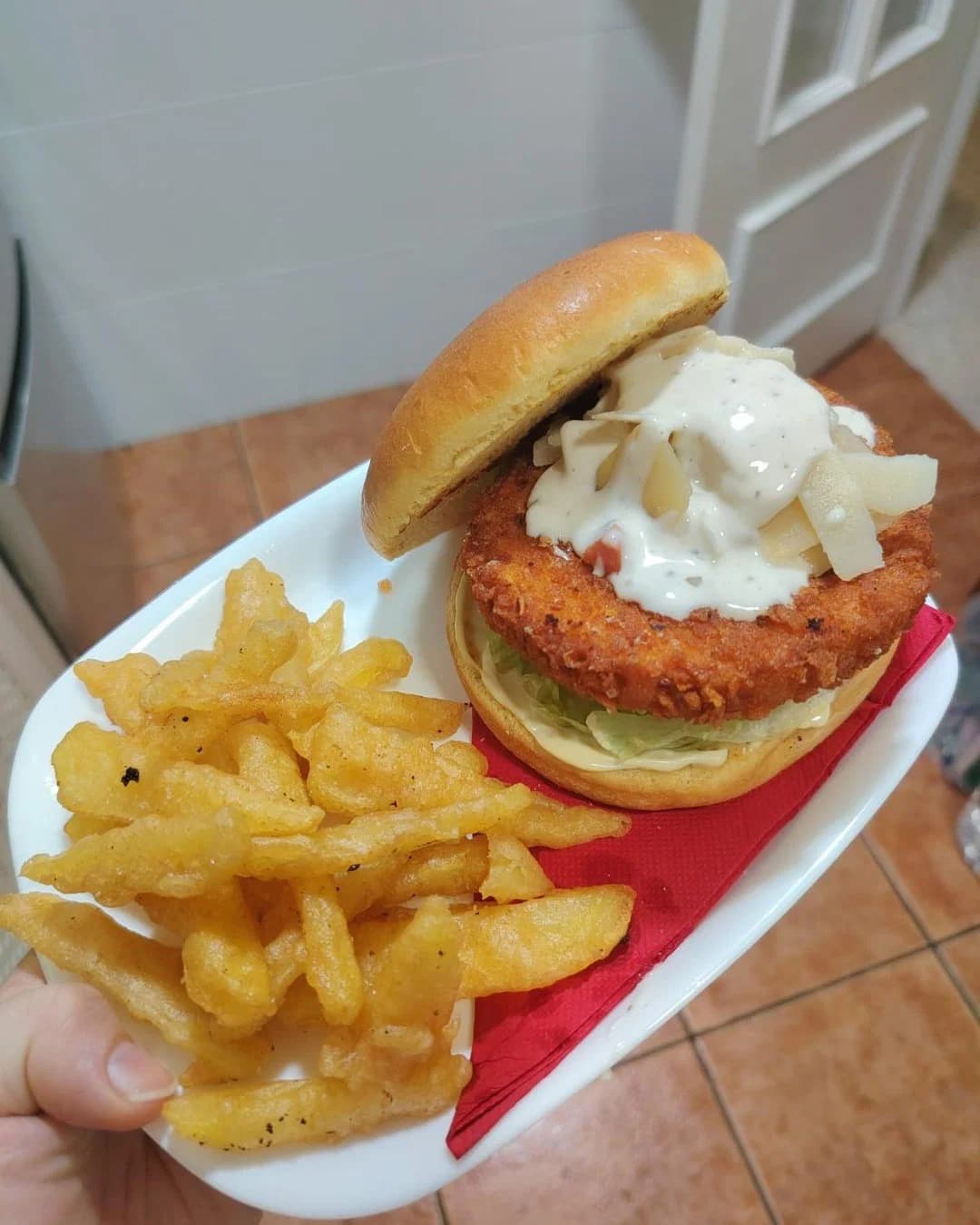 Crunchy Grana Caesar Burger recipe
