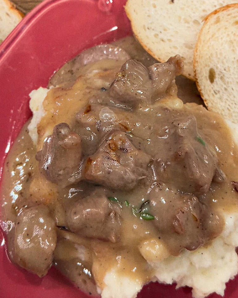 Country Steak Bites with Mashed Potatoes and Gravy recipe
