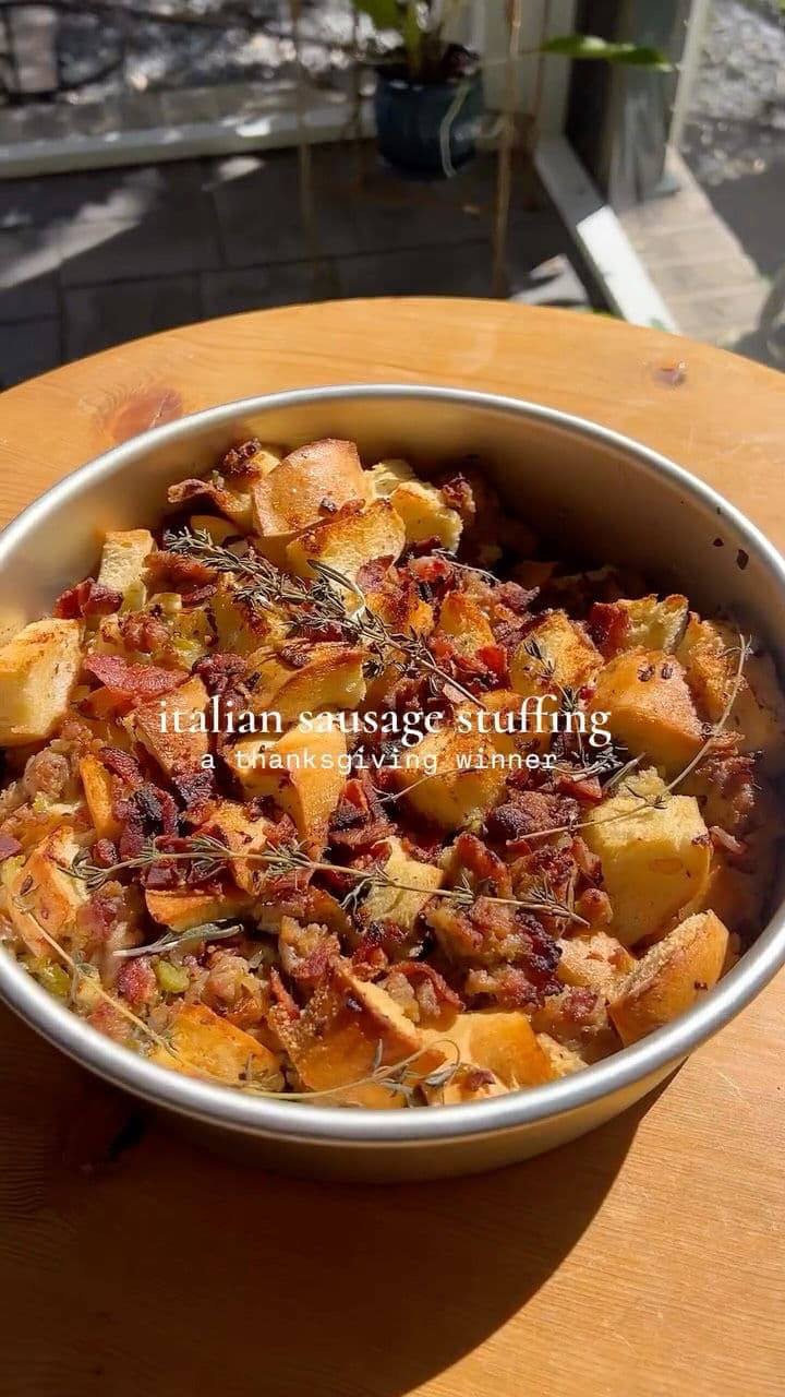Bacon & Italian Sausage Herb Stuffing recipe