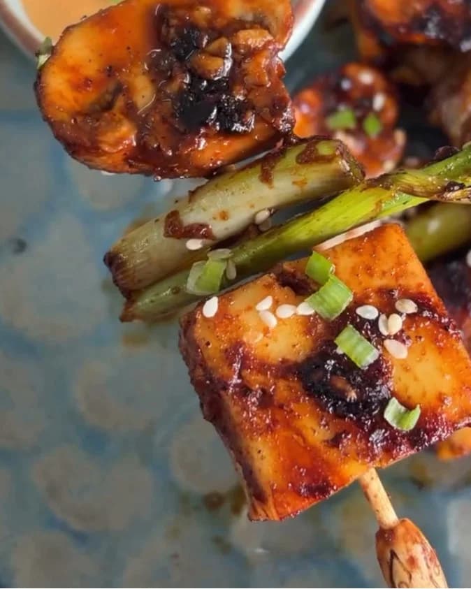 Korean BBQ Paneer & Mushroom Skewers recipe