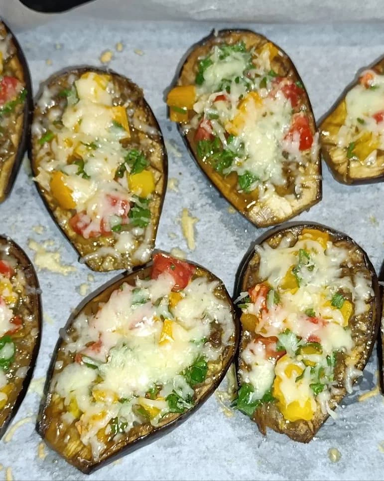 Baked Eggplants with Tomatoes, Garlic, Basil, and Cheese recipe