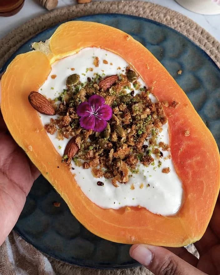 Homemade Granola in Papaya Yogurt Bowl recipe