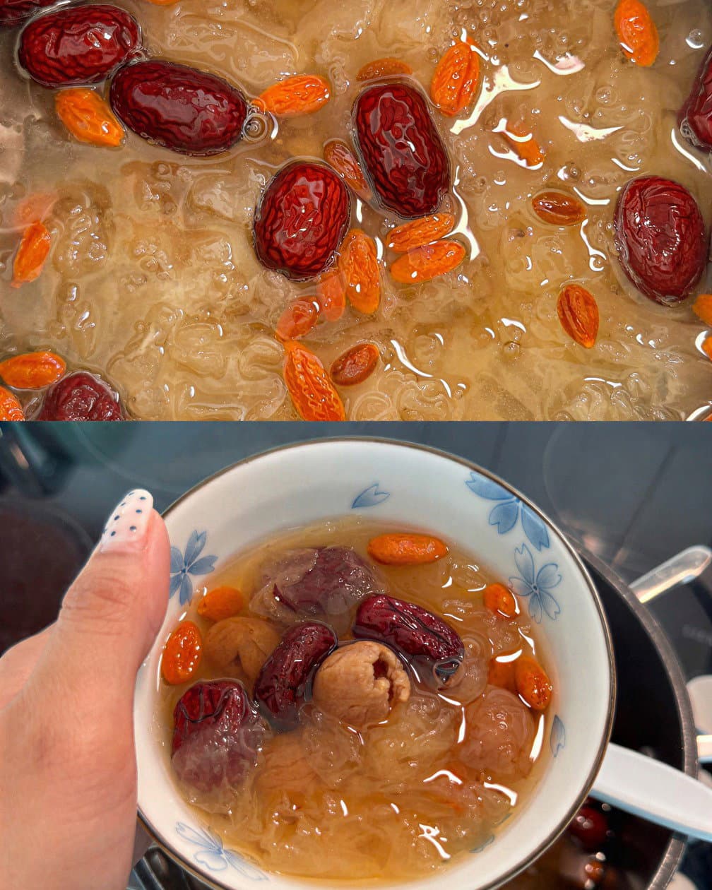 Snow Ear Fungus, Longan, Jujube and Goji Berry Dessert recipe