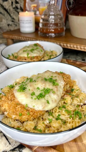 Crispy Onion Chicken & Creamy Caramelized Onion Pasta recipe