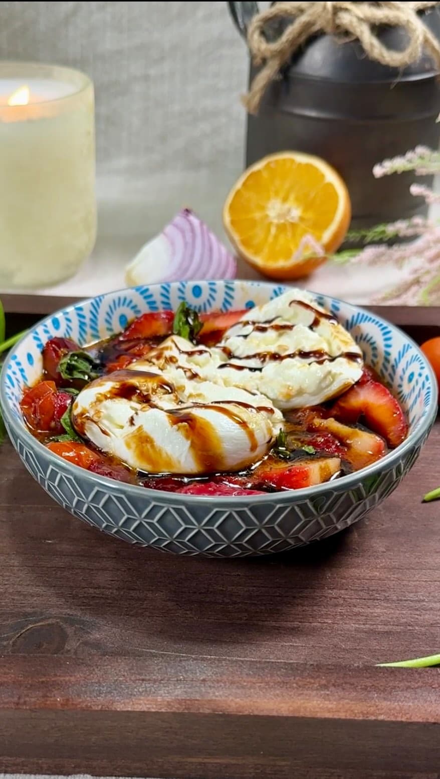 Burrata Salad with Roasted Tomatoes and Strawberries recipe