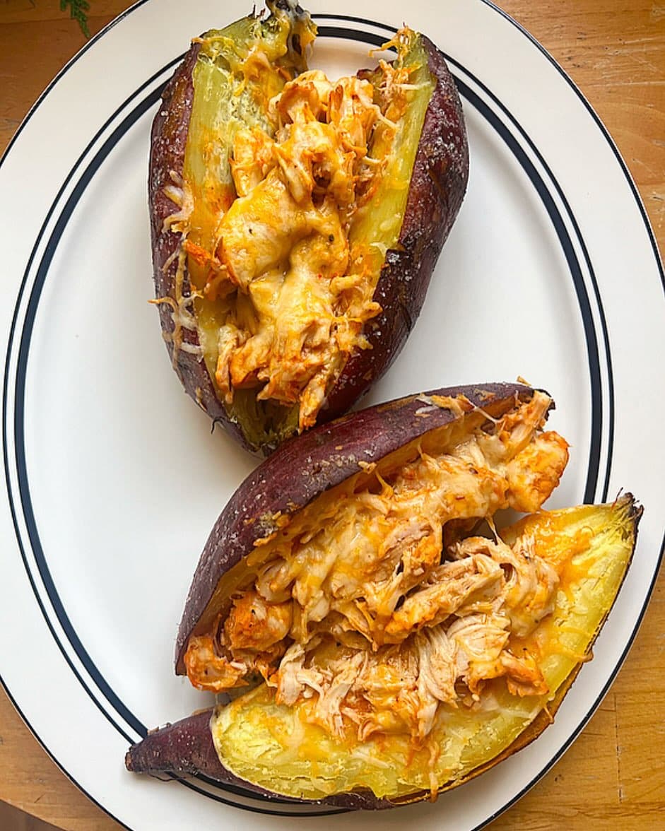 Japanese Sweet Potatoes Stuffed with Buffalo Chicken recipe