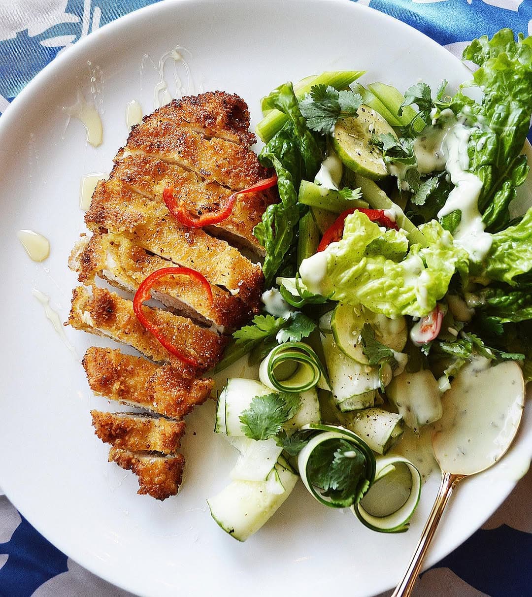 Spicy, Sweet, and Crispy Chicken Cutlets with Salad recipe