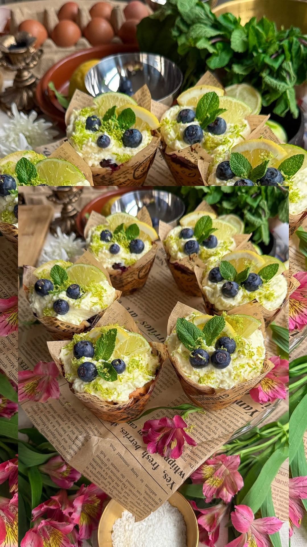 Blueberry, Lemon & Mascarpone Muffin Cupcakes with Cream Cheese, Lime & Coconut Chantilly Frosting recipe