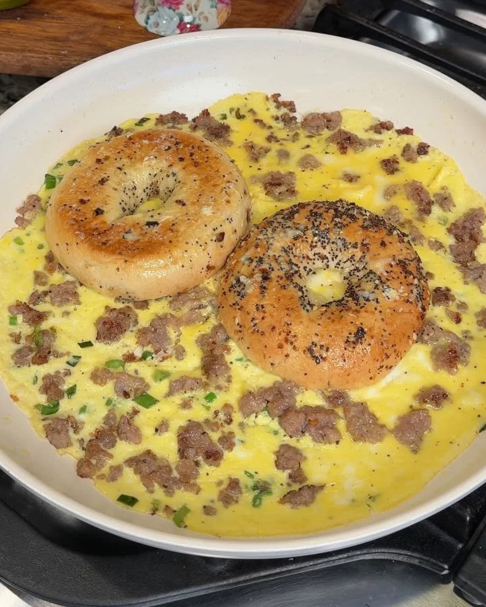 One-Pan Sausage, Egg & Cheese Bagel recipe