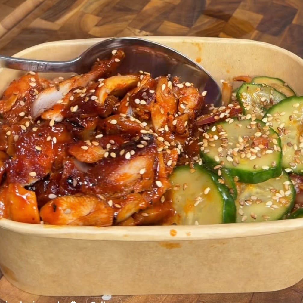 KBBQ Chicken Bowls with Cucumber Salad recipe