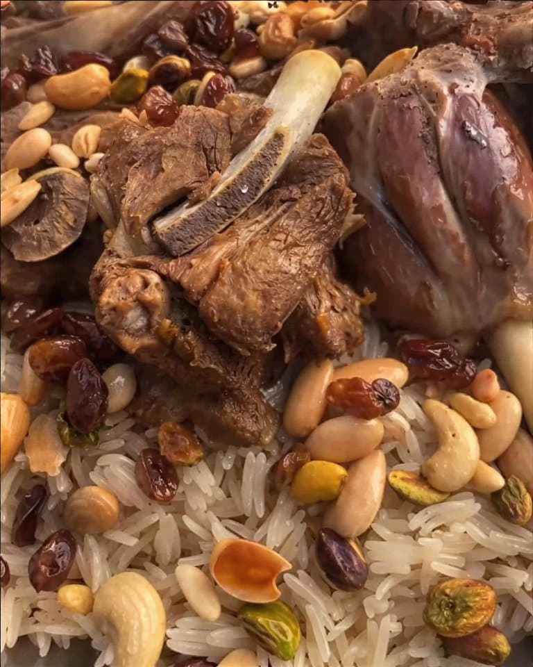 Libyan Rice with Grilled Lamb and Nut Toppings recipe