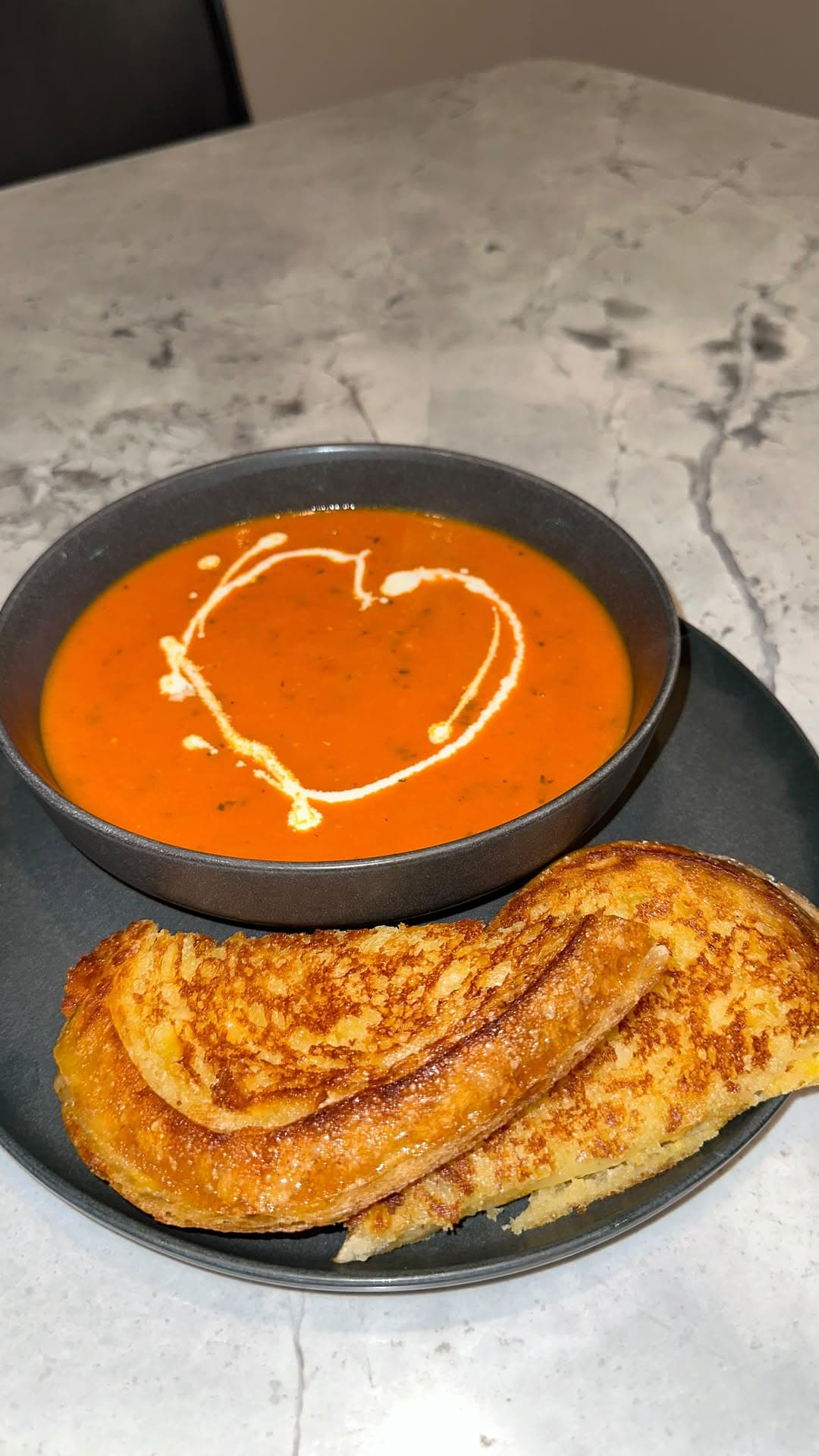 Creamy Tomato Basil Soup & Three-Cheese Grilled Cheese recipe