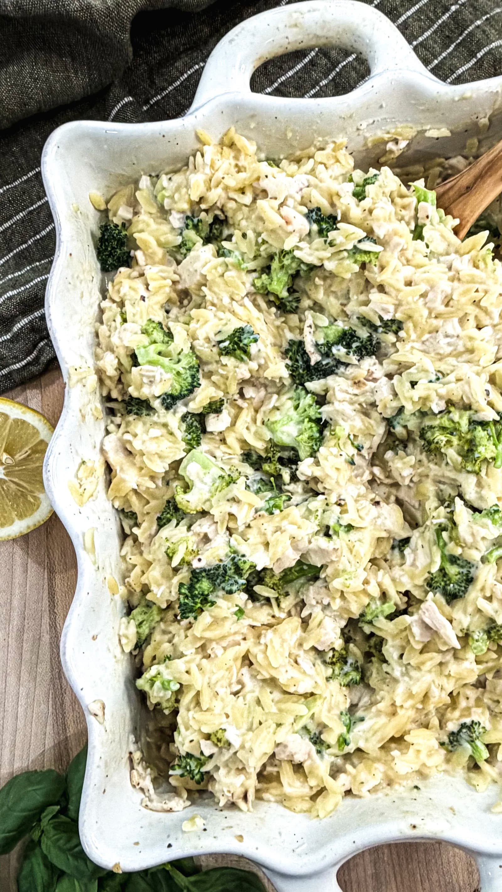 Lemon Chicken Boursin Orzo Bake recipe
