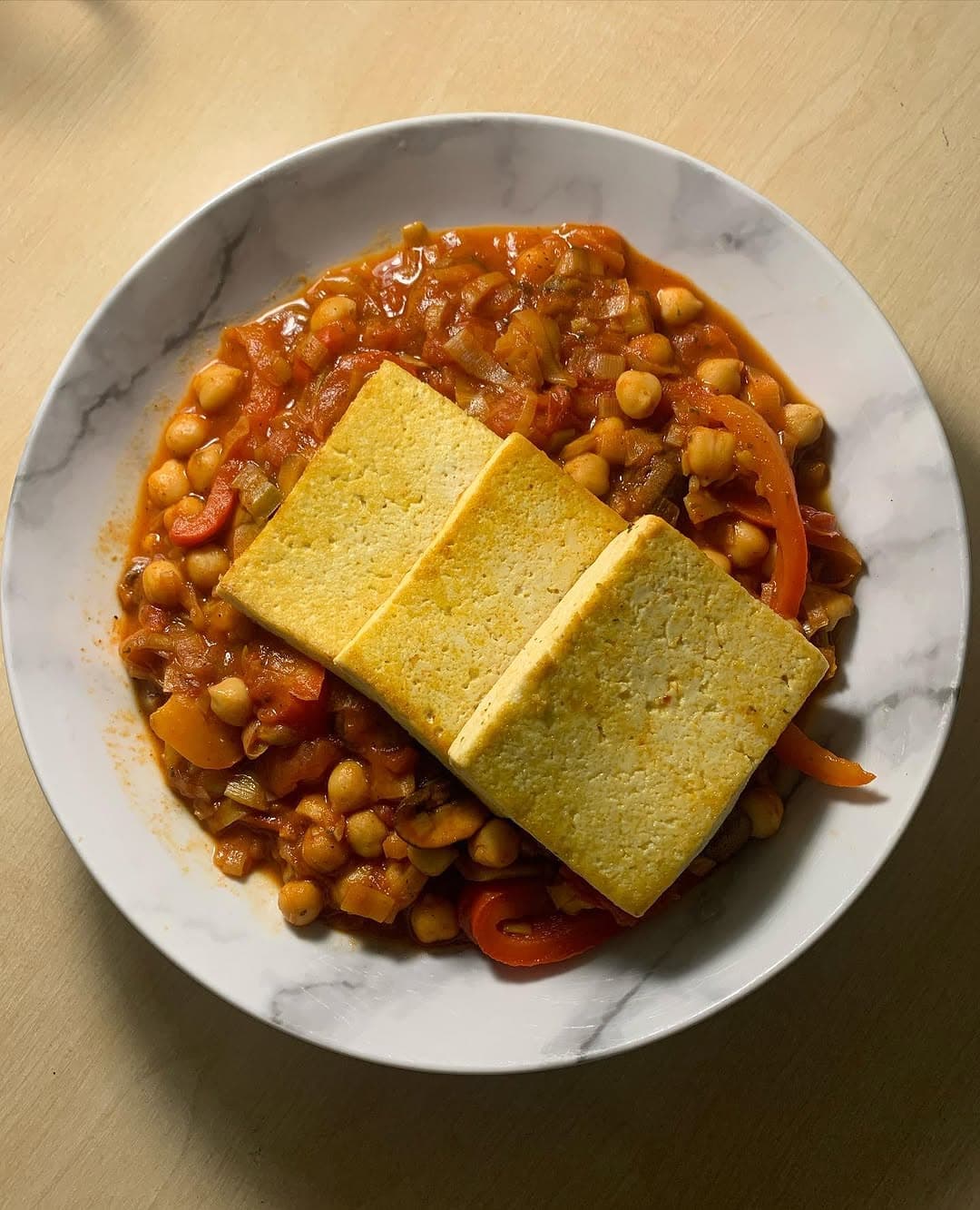 Red Pepper Tomato Chickpea Stew with Grilled Tofu recipe
