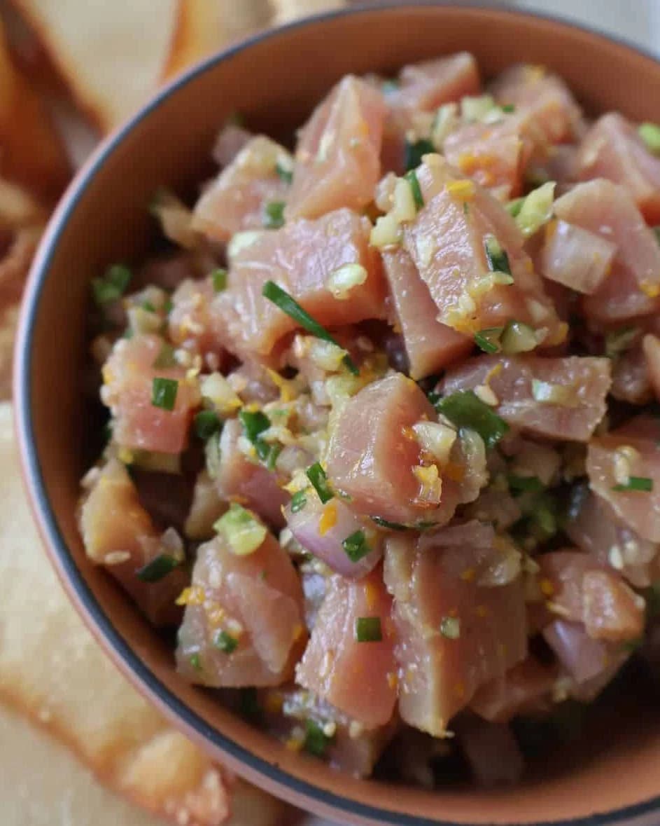 Tuna Tartare with Crispy Wontons & Wasabi Mascarpone recipe