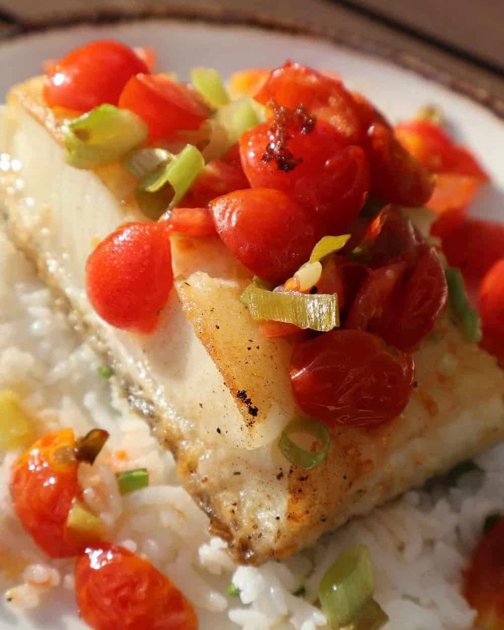 Pan Seared Sea Bass with Tequila Marinated Tomatoes recipe