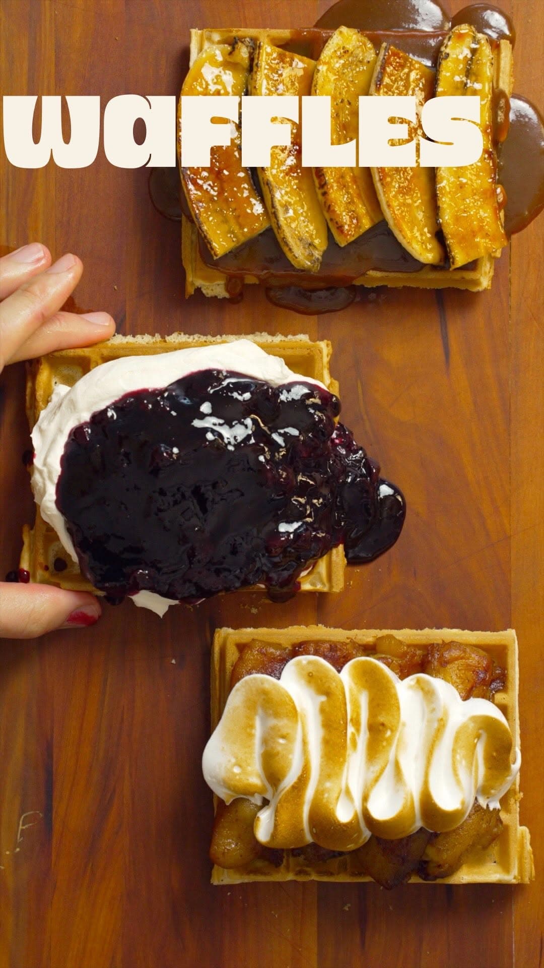 Waffles with Blueberry Marmalade, Caramelized Apples, and Brûlée Banana recipe