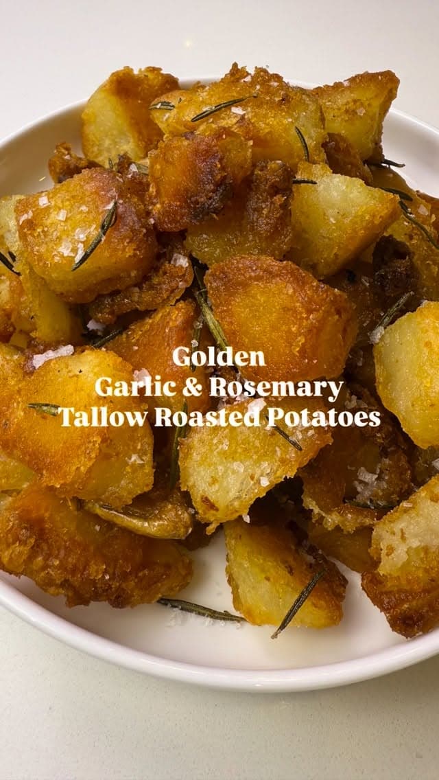 Golden Garlic & Rosemary Tallow Roasted Potatoes recipe