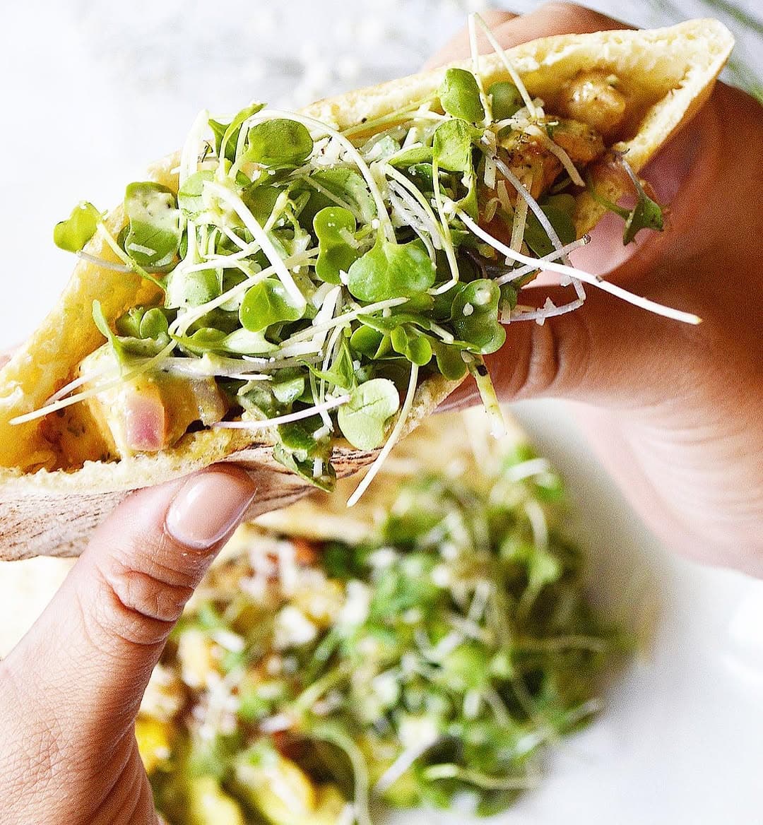 Chicken Pita with Microgreens and Cilantro Dressing recipe