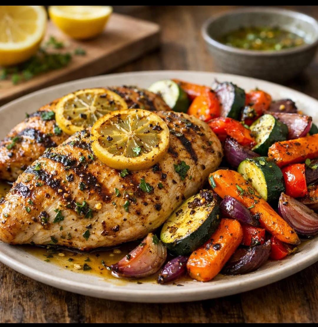 Quick Chicken with Grilled Vegetables recipe