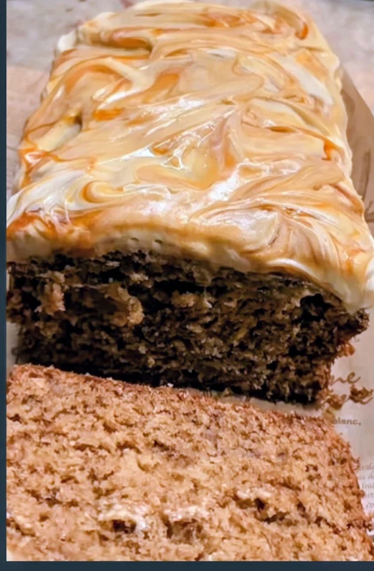 The Ultimate Brown Butter Banana Bread with Cream Cheese Frosting & Healthy Salted Caramel recipe