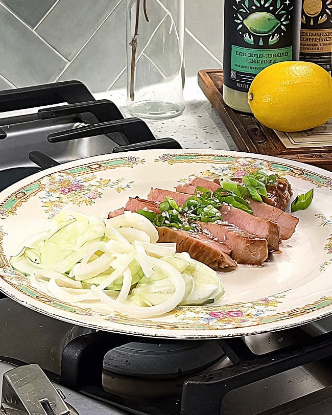 Seared Ahi Tuna with Cucumber & Onion Salad recipe