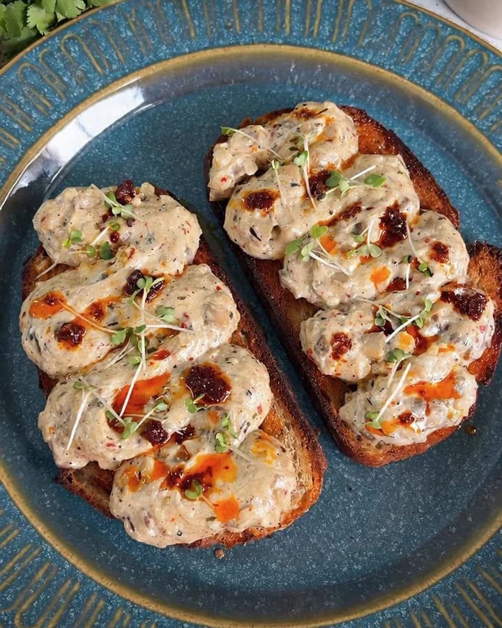 High Protein Creamy Mushroom Toast with No Cream recipe